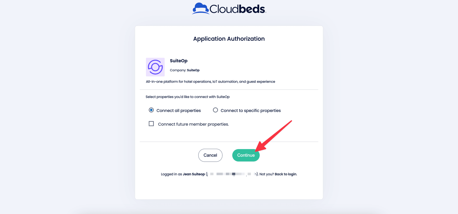 Click Continue to authorize the connection