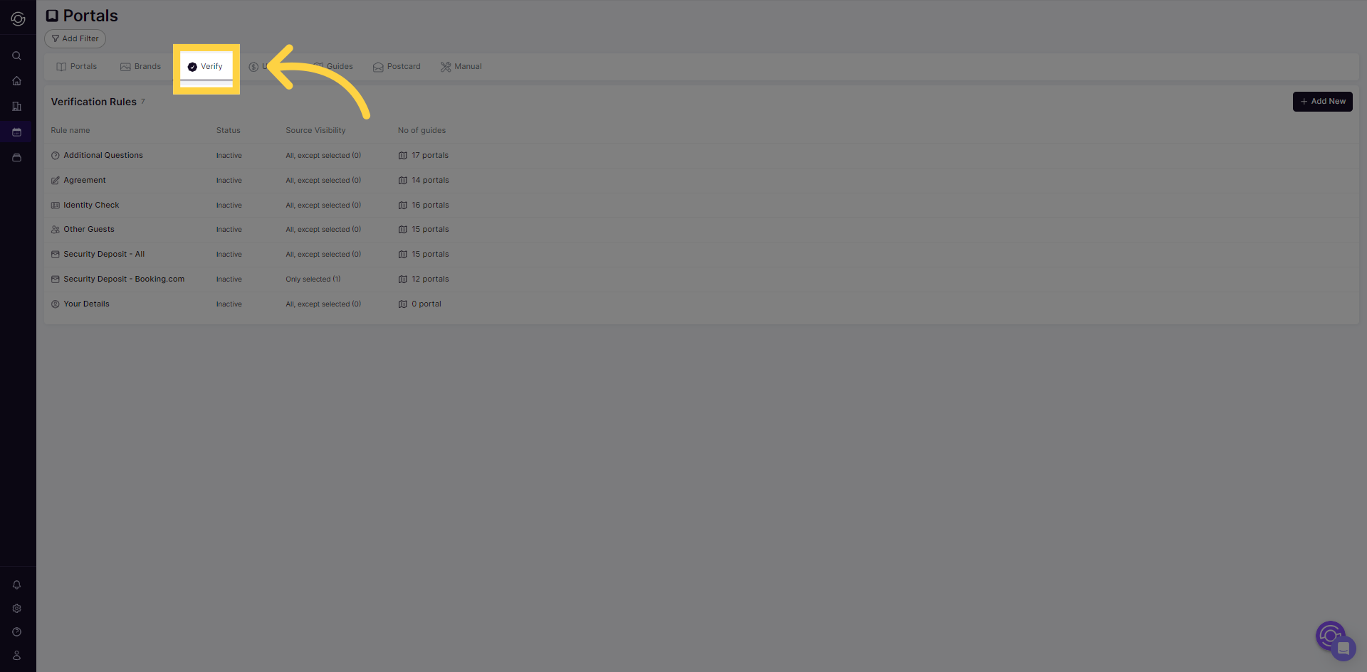 Select 'Verify' tab