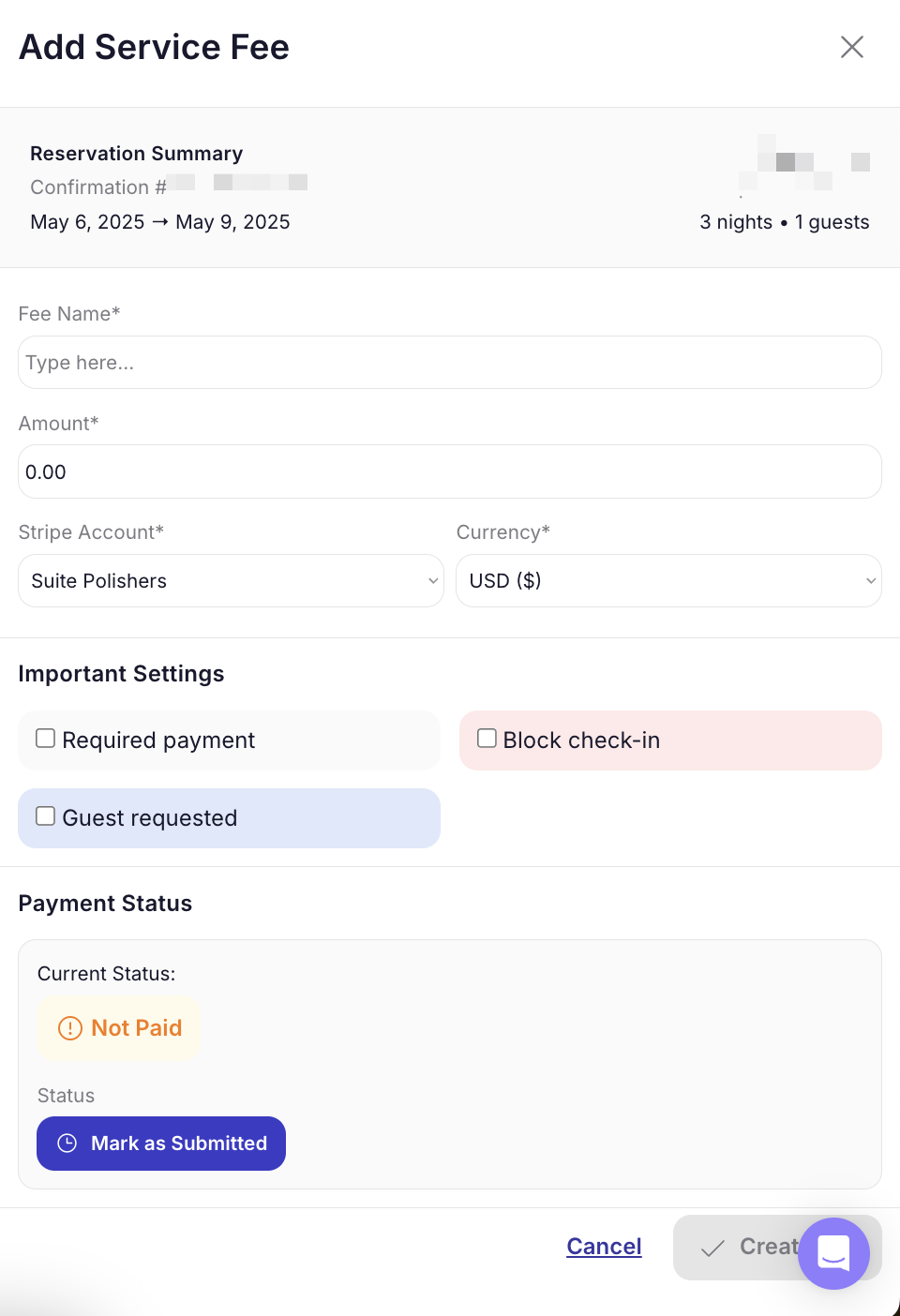 Fee details form