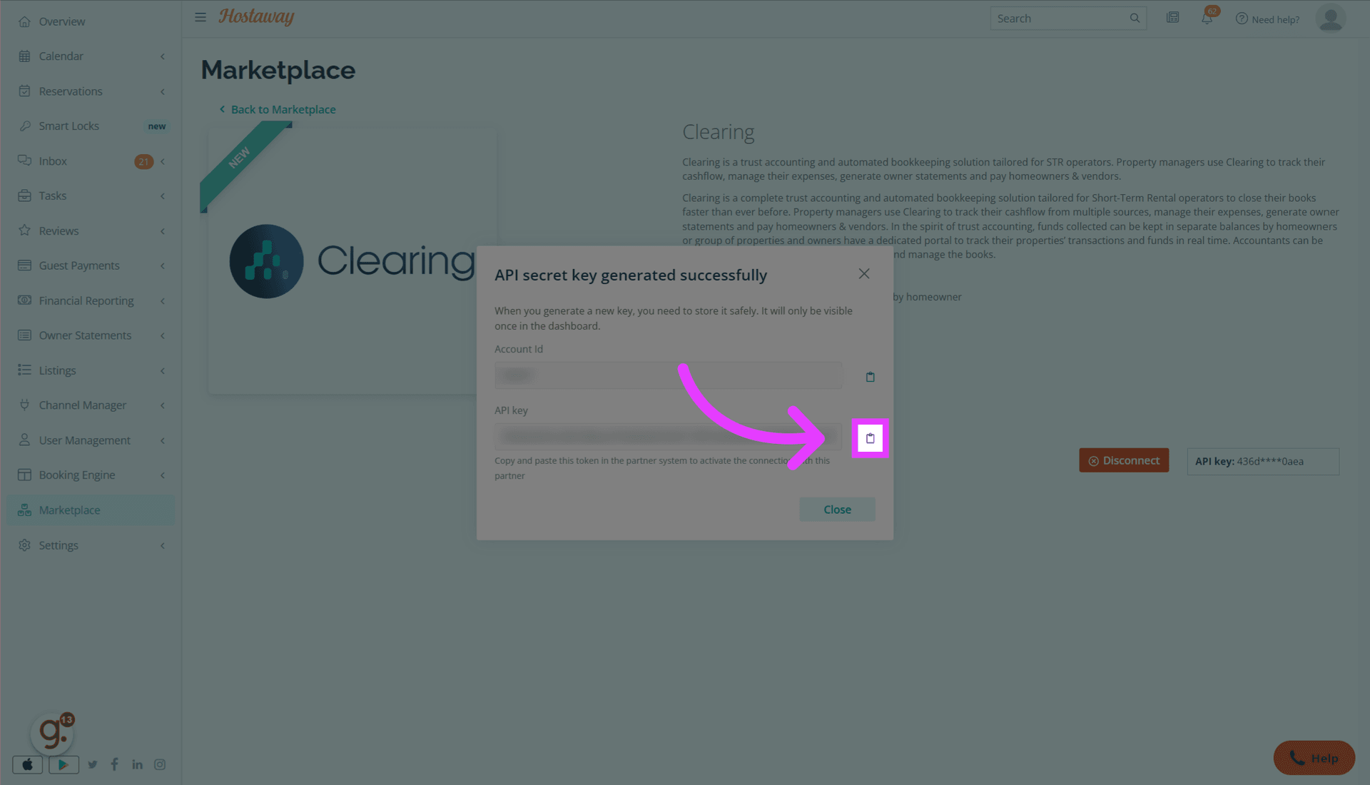 Copy the API key