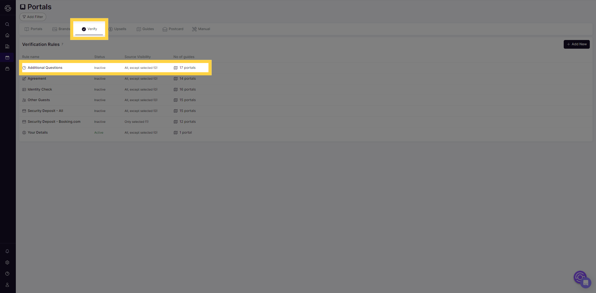 Select 'Verify' tab