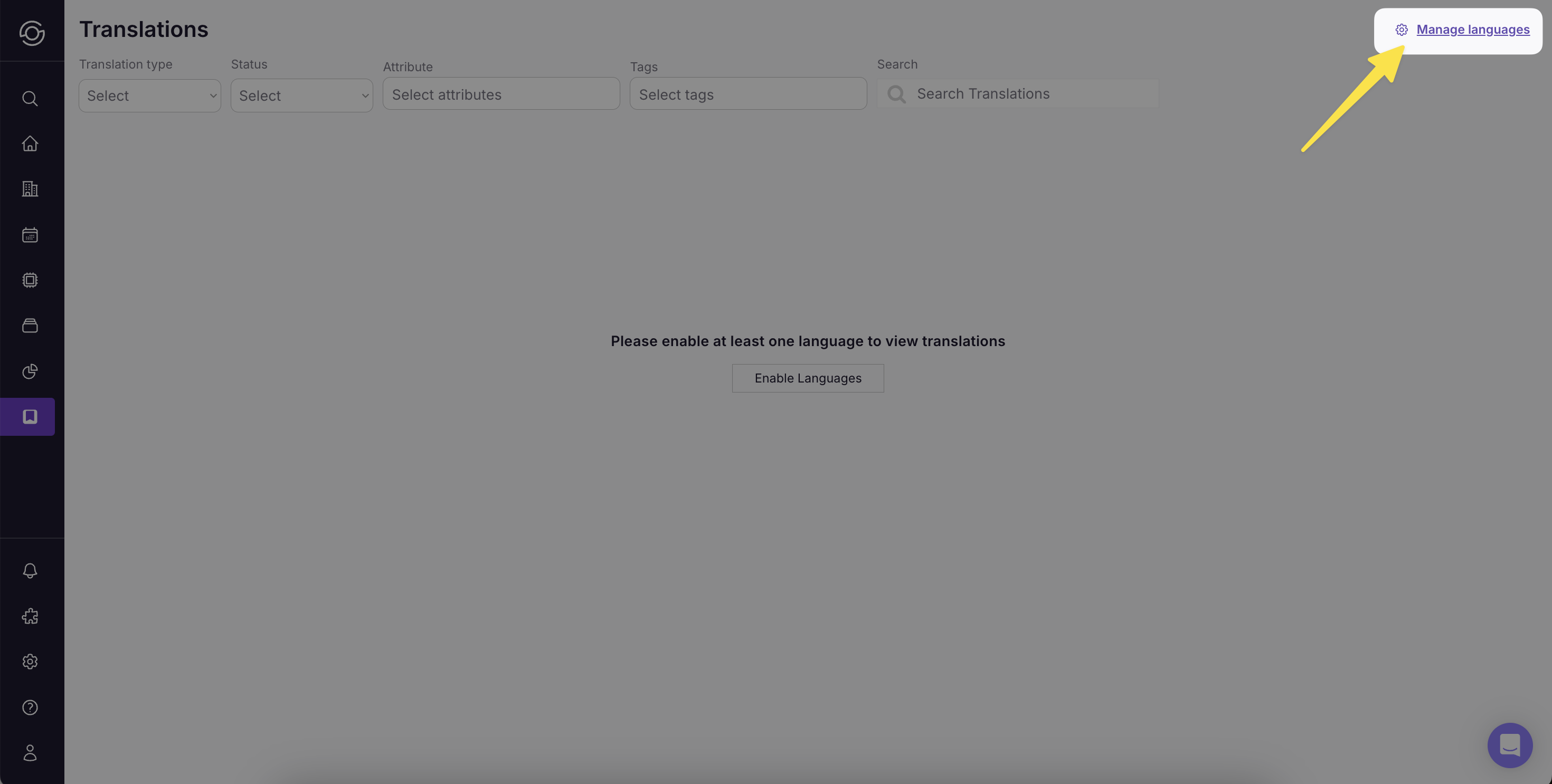 Manage Languages button in the top right corner